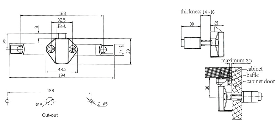Мебельная ручка с кнопкой Furniture Lock Series BL06-128-PC