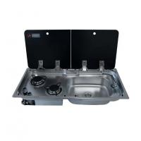 Camper-Marine GR-904R Варочная поверхность газовая двухконфорочная с раковиной, нержавеющая сталь со стеклянной крышкой и пьезоподжигом, правая.