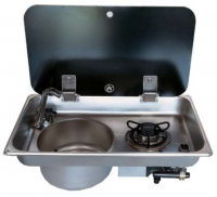 Camper-Marine GR-902S Варочная поверхность газовая одноконфорочная с круглой раковиной, нержавеющая сталь со стеклянной крышкой и пьезоподжигом, левая.