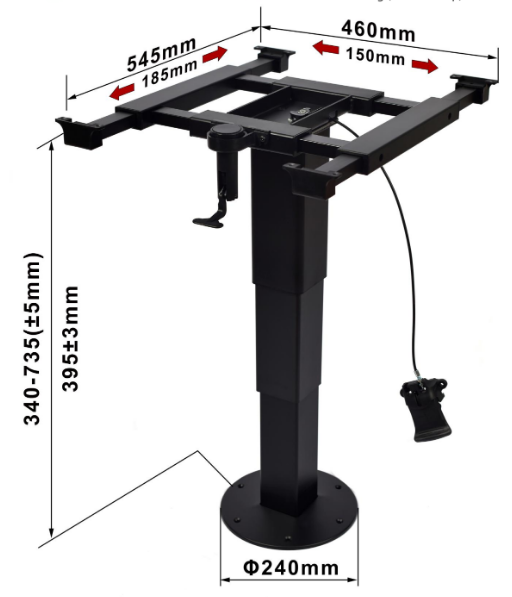 Опора стола пневматическая, регулировка в трех плоскостях,черная,  3J-PTS