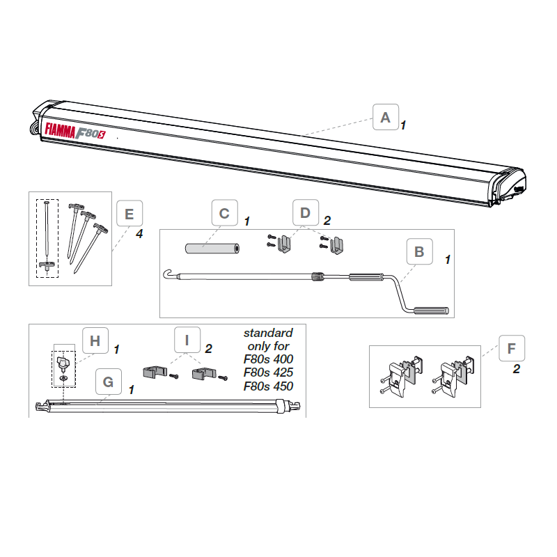 Fiamma F80S, 3.4м Маркиза накрышная корпус белый, полотно серое