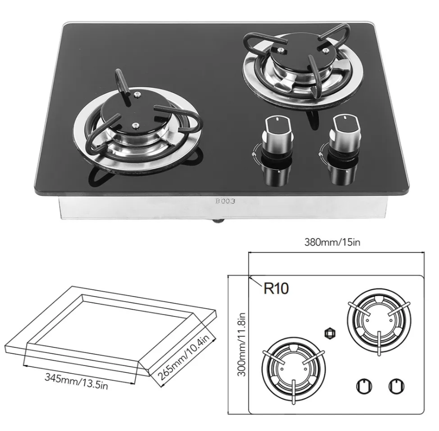 Camper-Marine GR-B003 Плита встраиваемая газовая  двухконфорочная с пьезоподжигом.