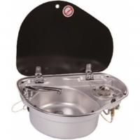 Camper-Marine GR-600L Варочная поверхность газовая встраиваемая  одноконфорочная из нержавеющей стали с круглой раковиной со стеклянной крышкой и пьезоподжигом, левая.