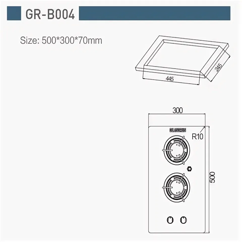 Camper-Marine GR-B004 Плита встраиваемая газовая  двухконфорочная с пьезоподжигом