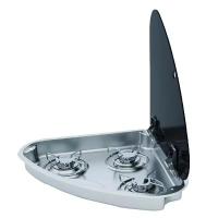 Camper-Marine GR-911R Плита встраиваемая газовая угловая трехконфорочная из нержавеющей стали со стеклянной крышкой и пьезоподжигом.