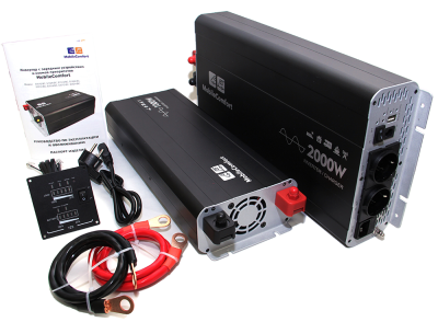 Инвертор MobileComfort S2024-BC, 2000Вт, 24В, чистый синус,  розетка 230V, встроенное зарядное устройство 10А, схема приоритетов 230V, функция бесперебойника, USB выход, в комплекте настенная панель управления