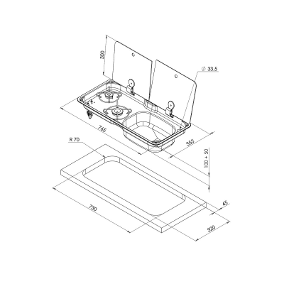 Газовая плита Can FL 1765, раковина справа