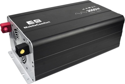 Инвертор MobileComfort S3012-BC, 3000Вт, 12В, чистый синус,  розетка 230V, встроенное зарядное устройство 20А, схема приоритетов 230V, функция бесперебойника, USB выход, в комплекте настенная панель управления
