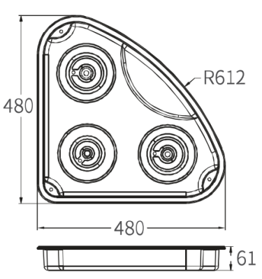 Camper-Marine GR-911R Плита встраиваемая газовая угловая трехконфорочная из нержавеющей стали со стеклянной крышкой и пьезоподжигом.