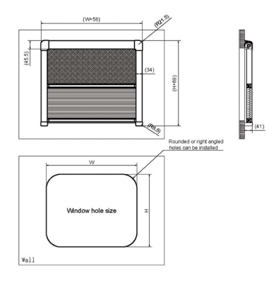 Окно откидное Sanjo 3J-EW-3S 500x800 мм, П - образная внутренняя рамка. Москитная сетка, плессированная шторка