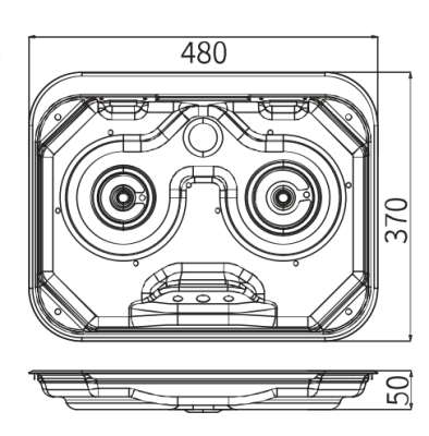 Camper-Marine  GR-587 Плита встраиваемая газовая  двухконфорочная из нержавеющей стали со стеклянной крышкой и пьезоподжигом.